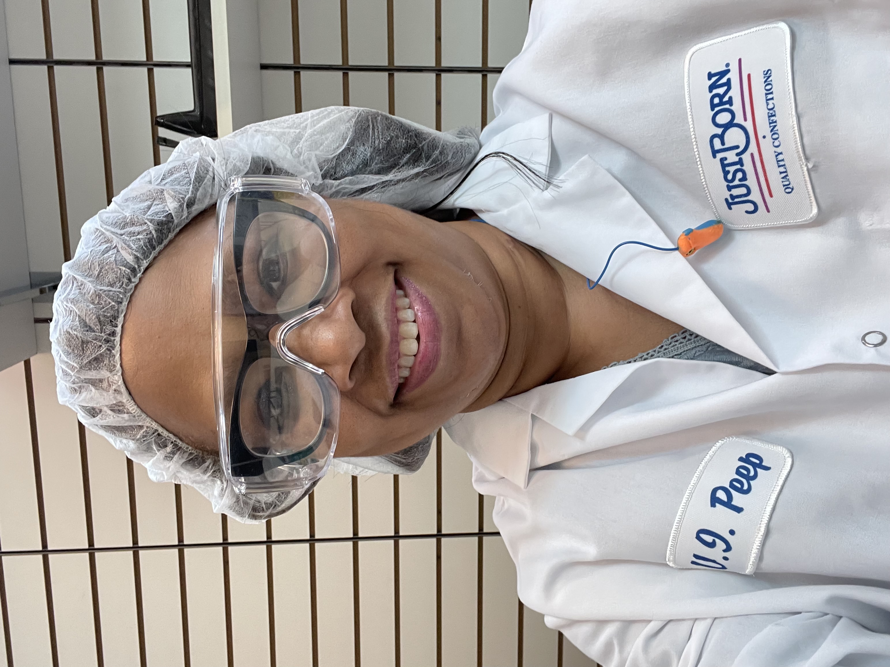Darla Wolfe wearing protective equipment during a manufacturing-floor visit