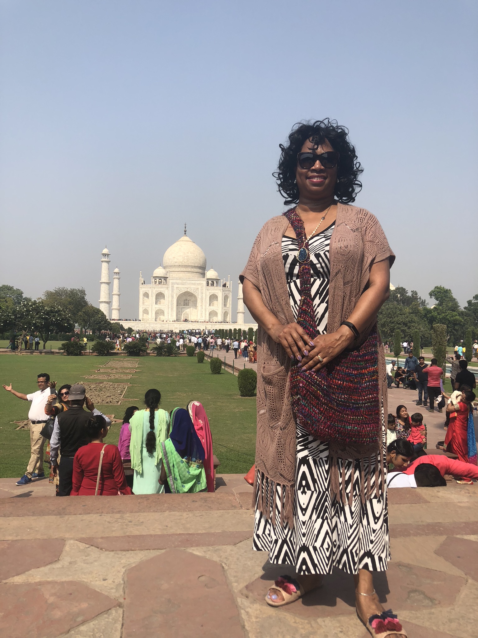 Darla Wolfe visiting the Taj Mahal in Agra, India